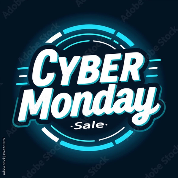 Fototapeta Cyber Monday neon banner, vector art illustration.