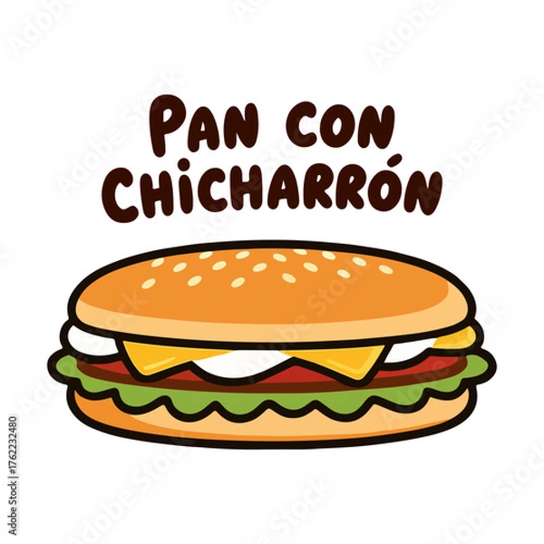 Fototapeta Pan con chicharron burger, vector art illustration.