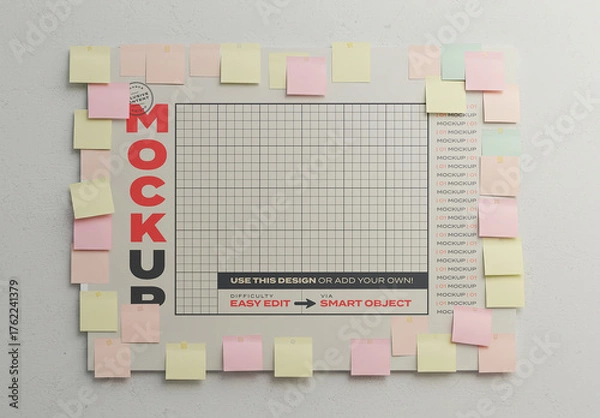 Obraz Horizontal Poster Page Mockup with Sticky Notes