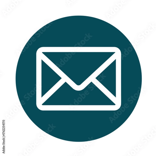 Obraz White envelope icon on a teal circle isolated on transparent background