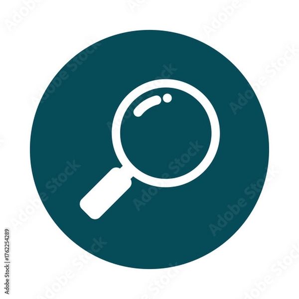 Obraz White magnifying glass icon on a teal circle isolated on transparent background