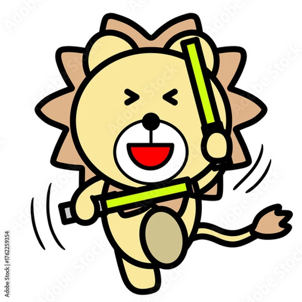Obraz ペンライトを振るライオン　イラスト