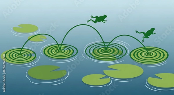 Fototapeta Graphic Frog Leap Path Target Lily Pad Sequence
