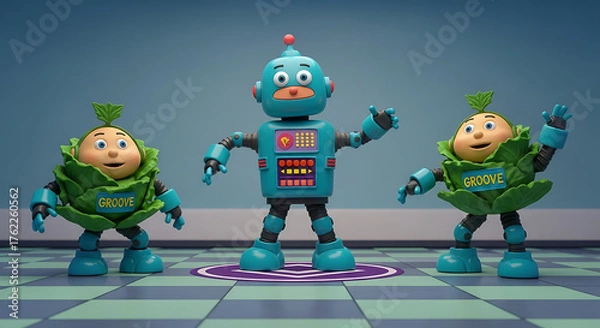 Fototapeta Groovy cabbage crew and robot dance party