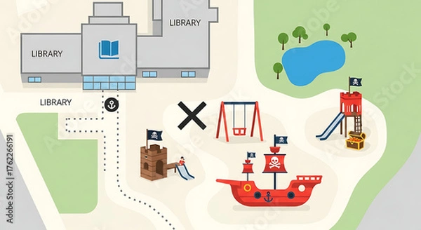 Fototapeta Library Book Treasure Map Guide to Pirate Playground Fun
