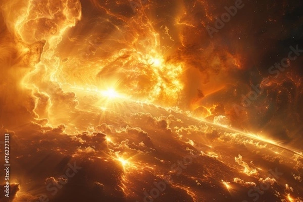 Obraz Surging Solar Flares on Fiery Sun