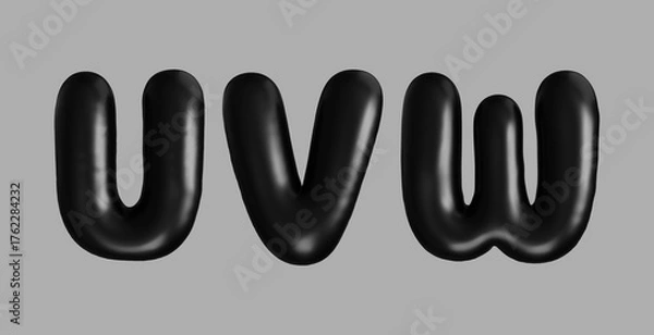 Fototapeta 3D Black Alphabet Letters U V W