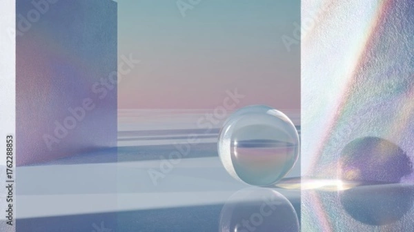 Obraz Digital art piece that appears to be a 3d rendering. it has a futuristic and abstract design with a combination of blue, pink, and purple colors.