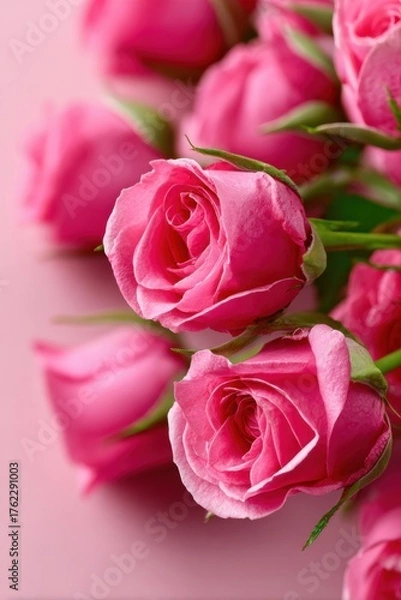 Obraz Beautiful pink roses arranged elegantly on a soft pink background for a fresh and romantic look