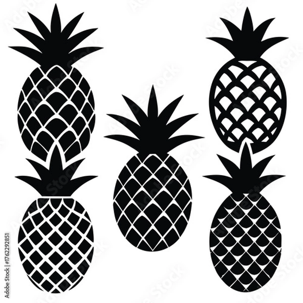 Obraz Pineapple Silhouette Vector Icon Set