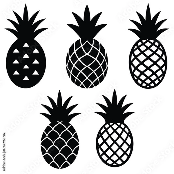 Obraz Pineapple Silhouette Vector Icon Set