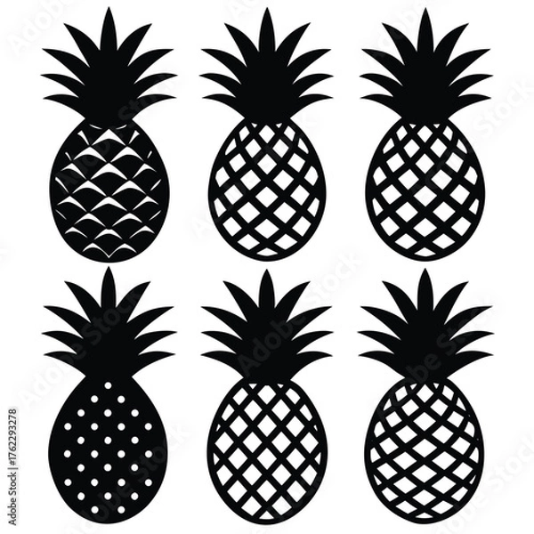 Obraz Pineapple Silhouette Vector Icon Set
