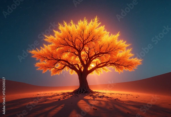 Fototapeta Massive Tree Glowing with Inner Light in a Desert