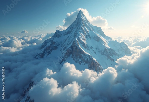 Fototapeta Mountain Peak Breaking Through Clouds Into Space