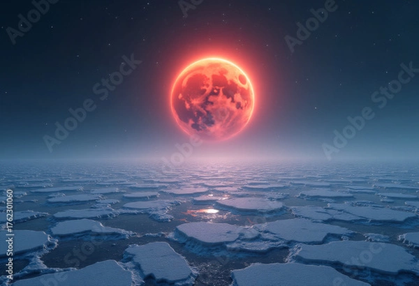 Fototapeta Eclipse Over a Luminous Icy Plain