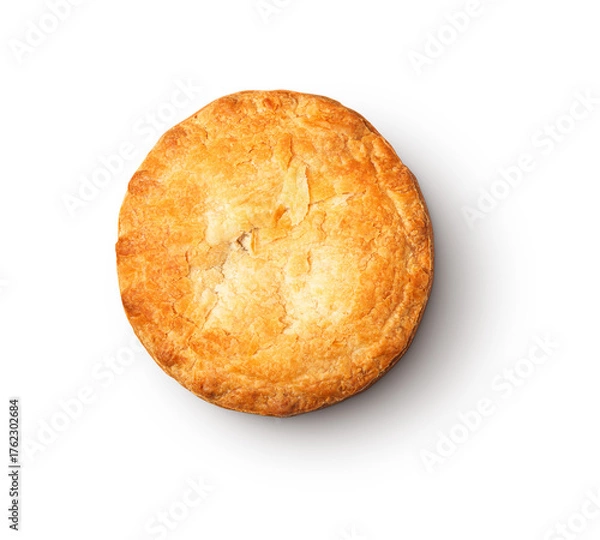 Fototapeta vegan pie freshly cooked with golden flaky crust with shadow isolated on transparent background