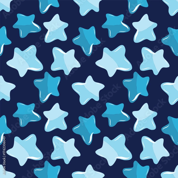 Fototapeta New Year's blue pattern for packaging design, cheerful stars.