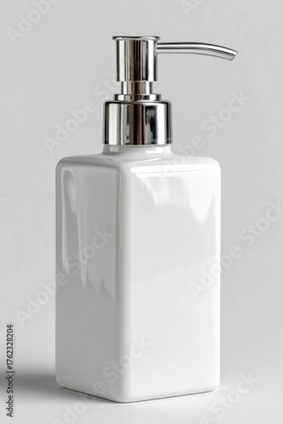 Fototapeta Elegant white soap dispenser on a neutral background set for a modern bathroom or kitchen setting
