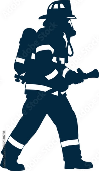 Fototapeta Heroic firefighter in protective gear ready for action at dusk emergency scene