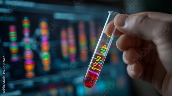 Fototapeta hand of a scientist holding DNA test tube