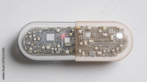 Fototapeta close up a capsule with electric circuit board inside it 
