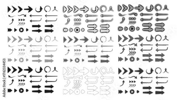 Fototapeta Halftone Arrows, Fully Editable Vector of Arrows in Halftone Pattern, Multiple Patterns of Halftone Arrows