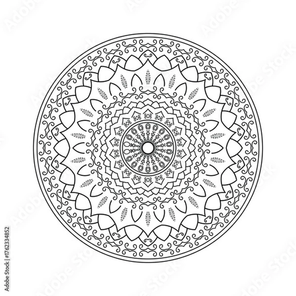 Obraz Simple circular mandala pattern design isolated on white background.