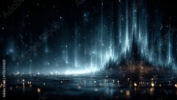 Fototapeta Dark blue sky with a bright blue and gold background. The sky is filled with stars