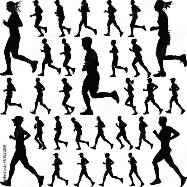Fototapeta set collection of big group runners silhouette vector
