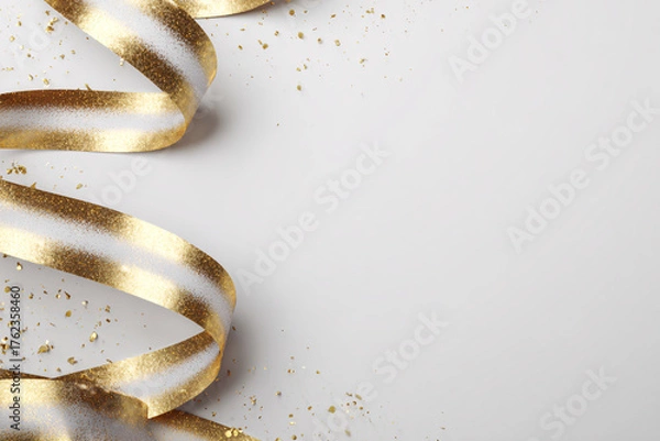 Obraz Minimalistic Christmas banner with gold ribbons on a white background. Elegant festive design. Soft lighting. New Year's background.