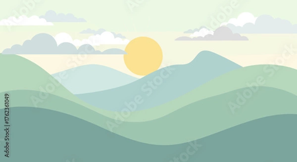 Obraz Peaceful Mountain Range Landscape at Sunrise with Pastel Color Palette