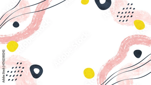 Obraz 水彩とブラシの春の背景フレーム（お祝い事のシンプルかわいい飾り枠）