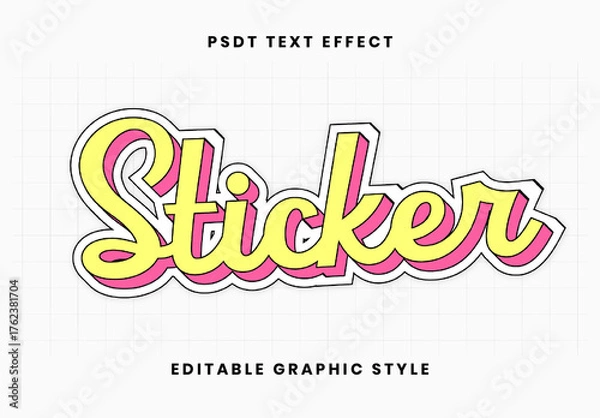 Obraz Yellow And Pink Sticker Text Effect Cursive 3D Font