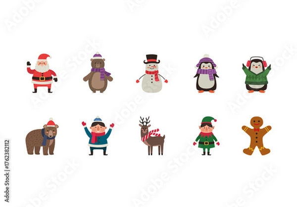 Obraz Colorful Christmas Characters Illustrations Set