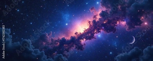 Fototapeta Cosmic Panorama Swirling Nebulae and Galaxies Across a Mystical Night Sky