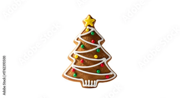 Fototapeta Gingerbread christmas tree cookie isolated on transparent background for holiday