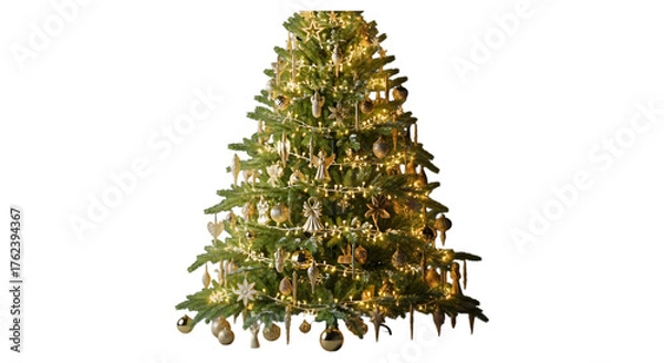 Fototapeta Decorated christmas tree isolated on transparent background with ornaments