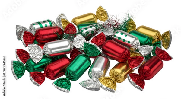Fototapeta Pile of colorful christmas candies isolated on transparent background