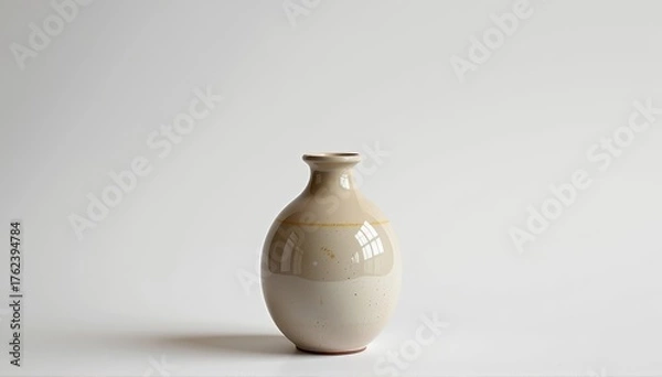 Fototapeta A simple ceramic vase stands alone against a clean white background, perfect for product display, empty, elegant, isolated