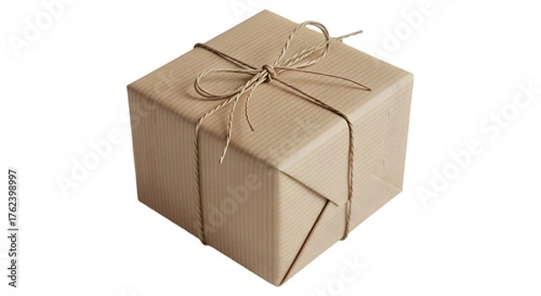 Fototapeta Brown paper package tied up with string isolated on transparent background