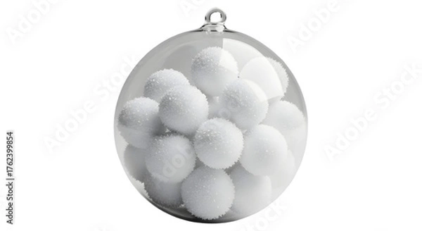Fototapeta Christmas ornament filled with white snowballs isolated on transparent background