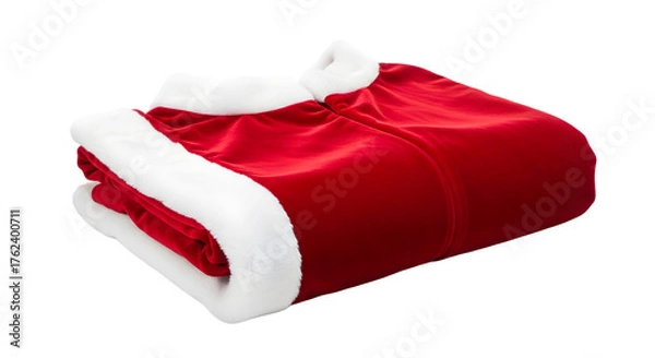 Fototapeta Folded red santa claus costume isolated on transparent background with fur trim
