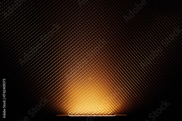 Fototapeta Embossed metal grid with warm bottom lighting. Versatile promo background for sales and accents.