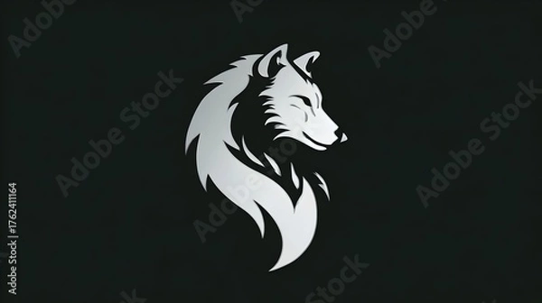 Fototapeta Minimalist silver wolf logo, sleek and powerful design with clean lines. Concept:  Branding, modern logo design, strength and leadership symbol, metallic elegance, and premium identity.