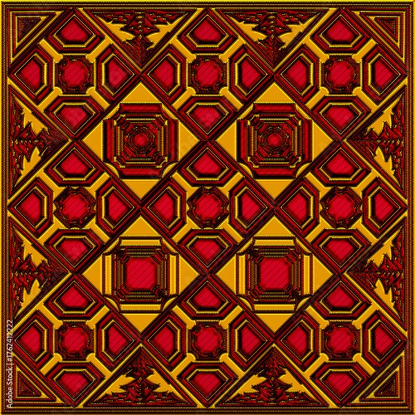 Obraz 3d golden, red luxury seamless pattern with geometric shapes