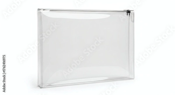 Fototapeta Clear Cosmetic Bag Mockup, Transparent Pouch, Empty, Isolated on White