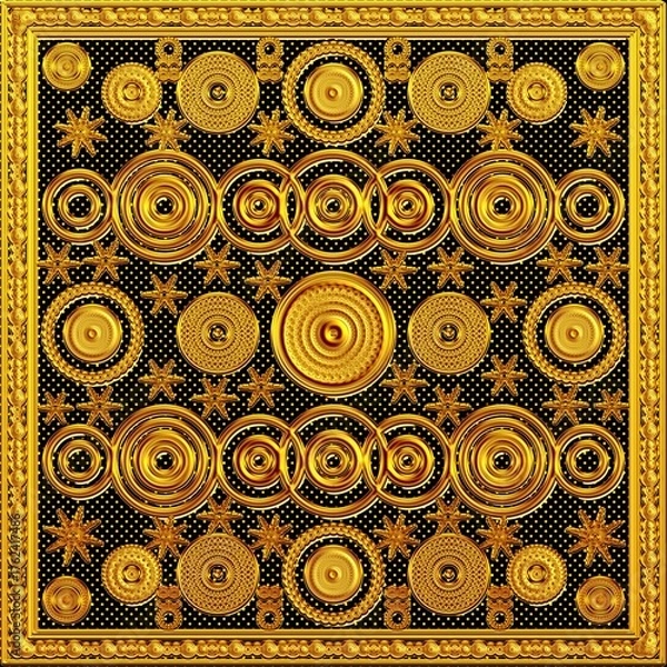 Obraz abstract seamless pattern with gold circles, stars 3d