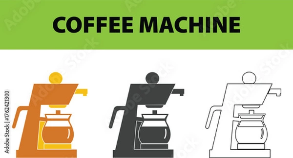 Fototapeta Coffee Machine  Modern Angular Coffee Maker in Warm Color Palette, Contemporary Kitchen Appliance Vector Illustration