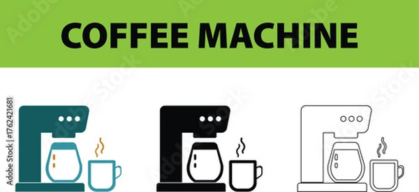 Fototapeta Coffee Maker Vector Illustration – Drip Coffee Machine with Cup Beside It, Brewing in Progress Concept, Modern Kitchen Design Art