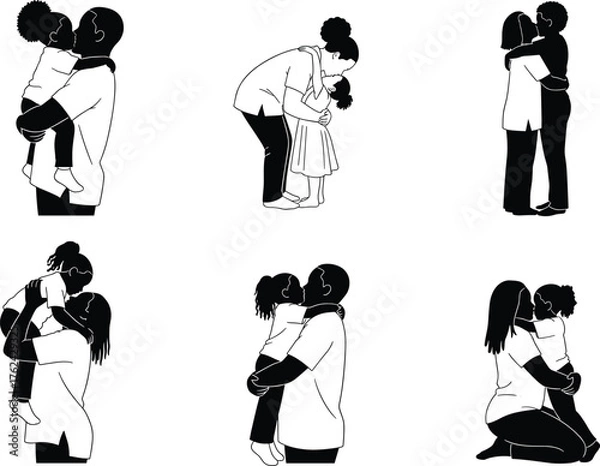 Fototapeta WebAdult hugging child silhouettes, family love, parent child bond, emotional support, caring relationship, unity affection, family connection illustration